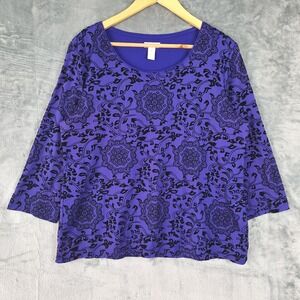 Vintage Chicos Top 2 US Large Purple Floral Velvet Burnout Whimsigoth Blouse